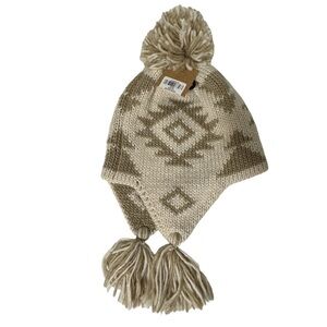 NWT Chaos Burlap Bedford Beanie Earflap Tan Tassles Acrylic One Size Fits Most
